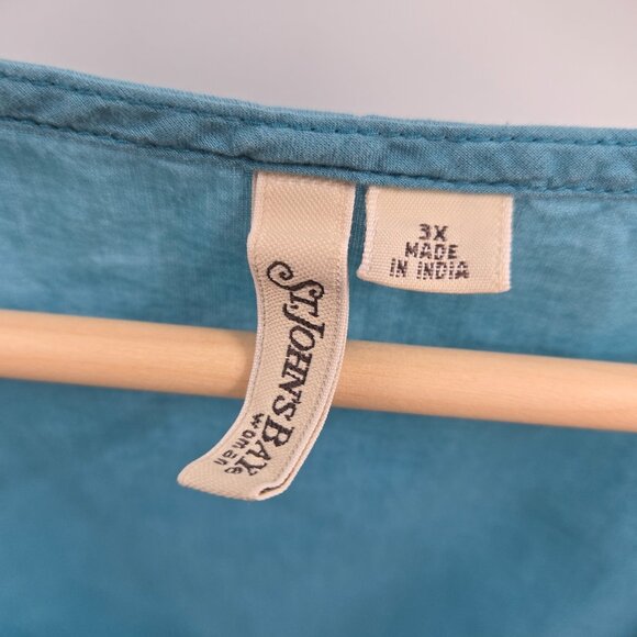 St John's Bay Blue Teal Sleeveless Embroidered Cotton Buttoned Down Blouse 3x - Picture 3 of 15